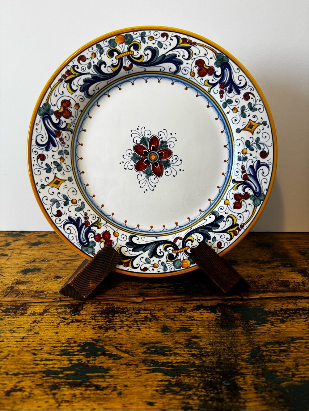 Hand-Painted Floral Decorative Dinner Plate in White & Yellow